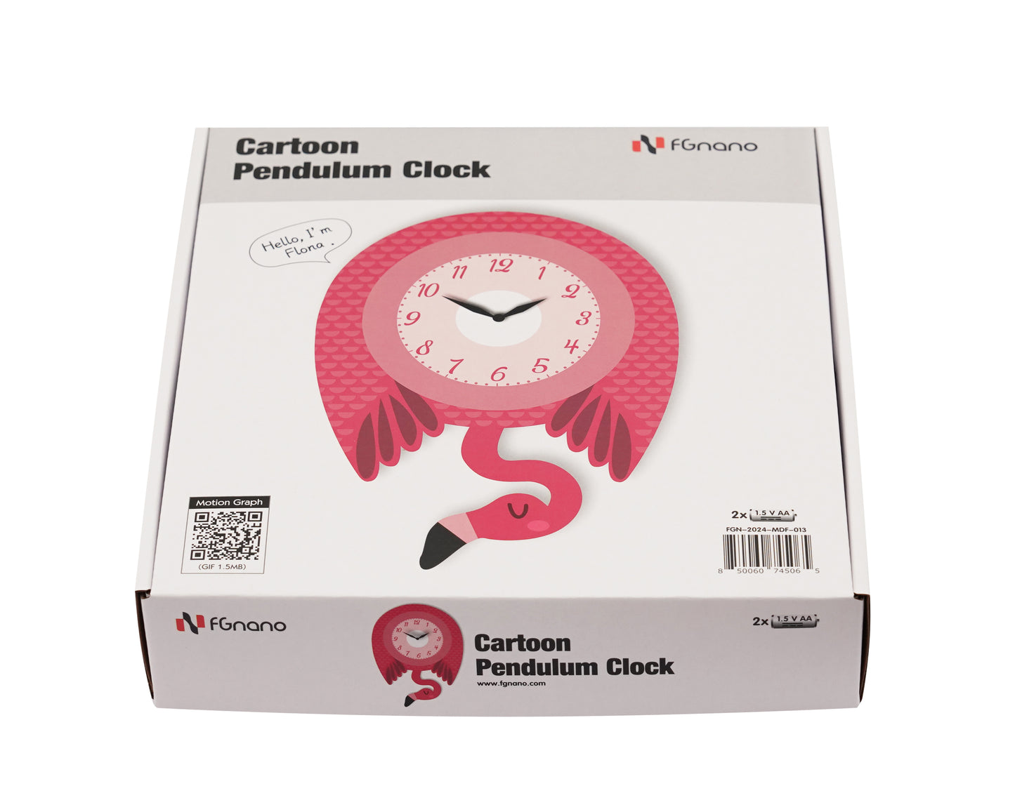 "Flona" - Charming Cartoon-Style Pink Flamingo Pendulum Wall Clock, MDF, Matt Finish, 13,2'x9'x1.8', White Gift Box