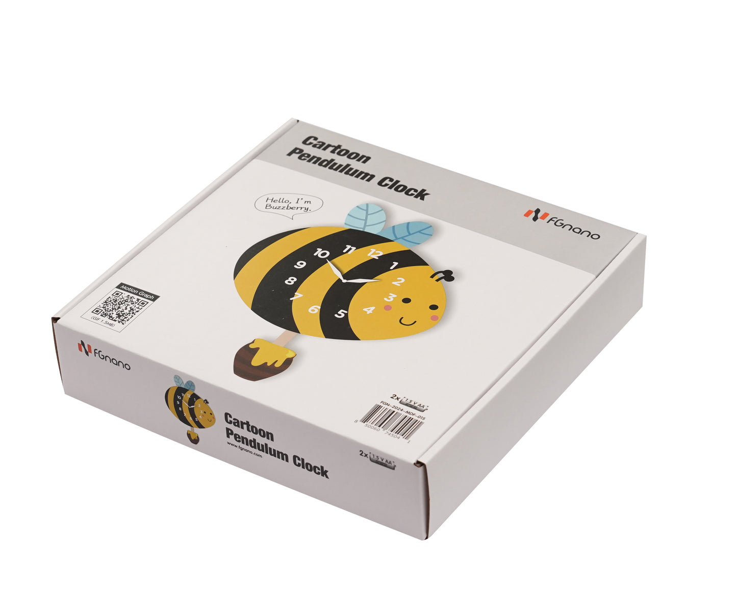 "Buzzberry" - Delightful Bumblebee Pendulum Wall Clock, Cartoon Style, Yellow/Black, MDF, Matt Finish, 9.6'x12.6'x1.8', White Gift Box