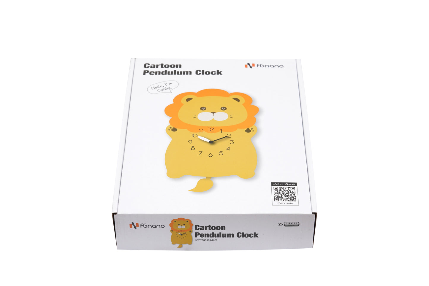 "Cubby" - Adorable Baby Lion Shaped Pendulum Wall Clock, Cartoon Style, Earth Tones, MDF, 13.8'x8'x1.8', Elegant White Gift Box