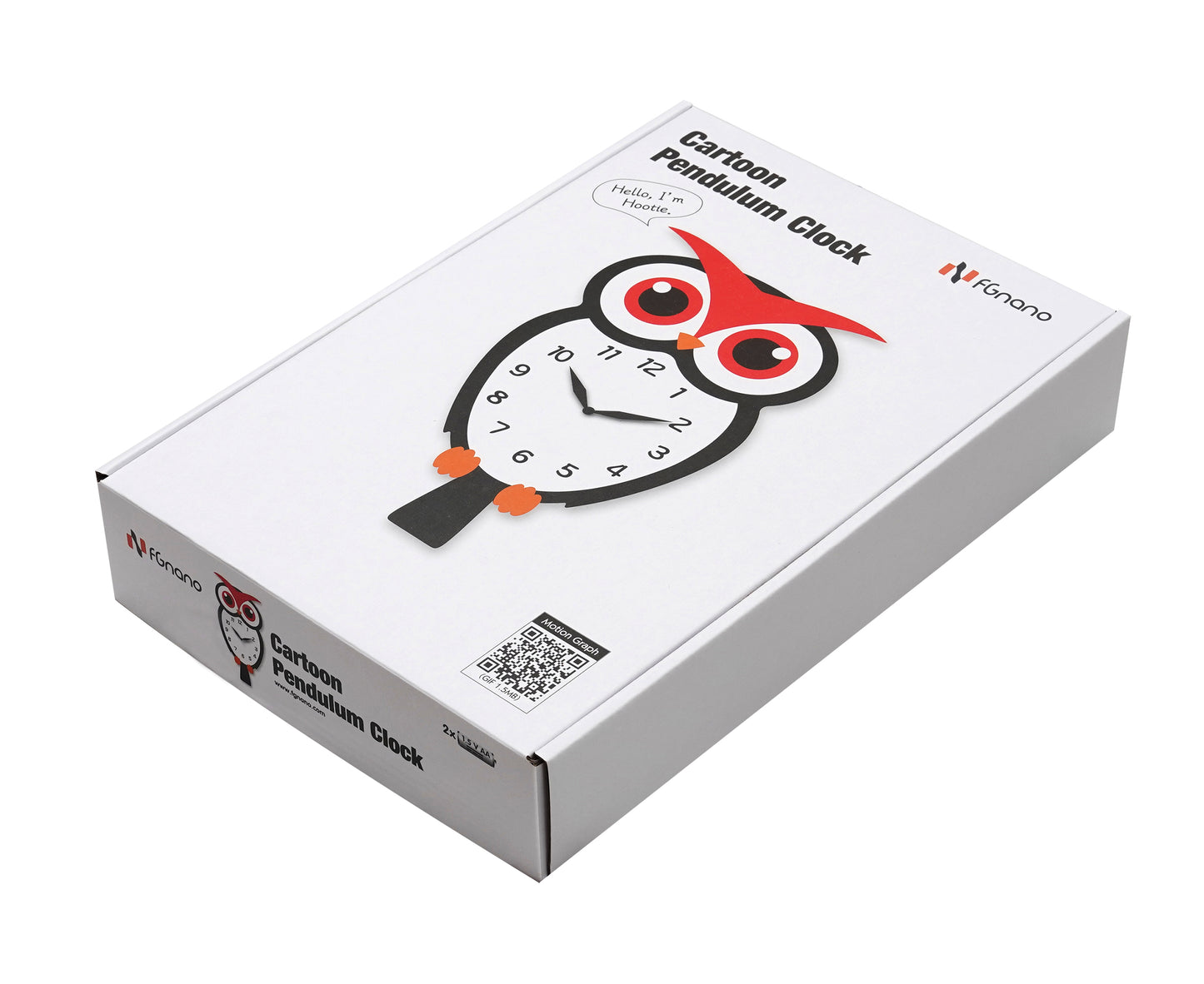 "Hootie" - Charming Owl Shaped Pendulum Wall Clock, Cartoon Style, Bright White/Red/Black, MDF, 13.8'x7.7'x1.8', Elegant White Gift Box
