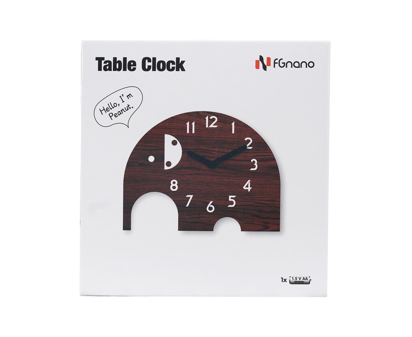 "Peanut" Playful Elephant Shaped Cartoon Table Clock, Brown, Acrylic, 5.9"x4.5"x1.4", w/White Gift Box
