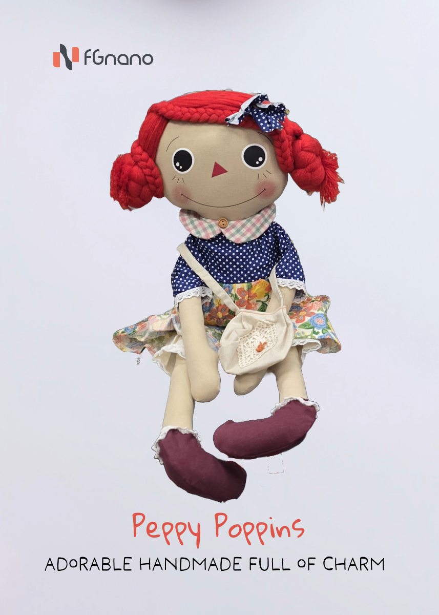 Penny Poppins - Premium Handmade Doll (22"x8"x4") - Exquisite Handmade, Adorable Poppins, Red Hair, Blue Dotted Shirt with Flower dress, Dark Red Boots, 100% Premium Cotton, Unique Gift for Fashion & Collectors