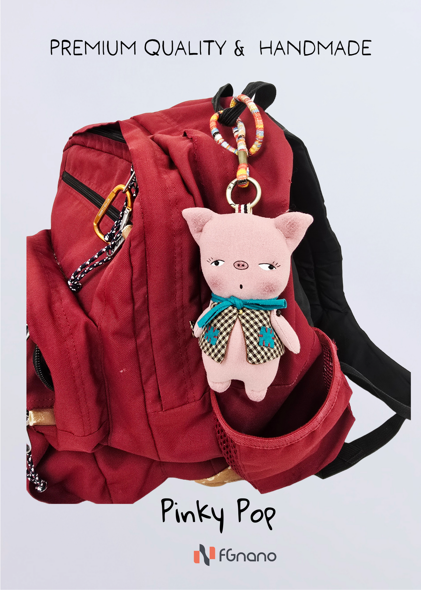 Pinky Pop Pig Bag Charm – Handmade Keychain with Gift Box & Striped Dress, 4.5"x3" – Cute Purse & Backpack Accessory, Fun Gift for Pig Lovers & Teens