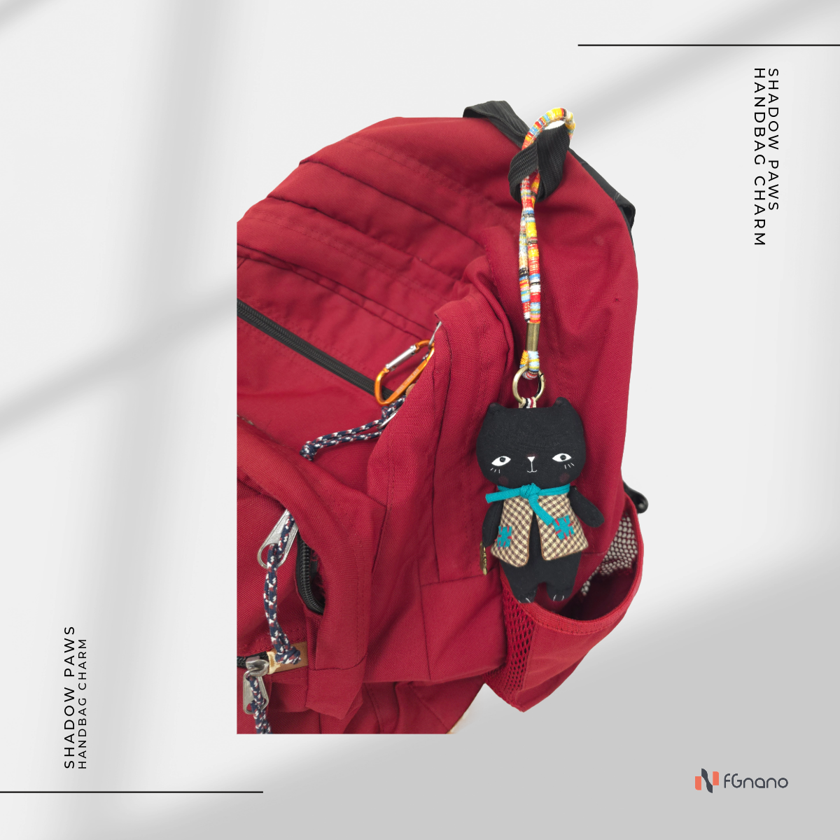 "Shadow Paws" – Exquisite Handmade Black Cat Doll with Teal Scarf & Checkered Vest, 100% Premium Cotton, 4.75" Mini Companion with Colorful Hanging Loop, Bag Charm, Unique Gift for fashion & Collectors