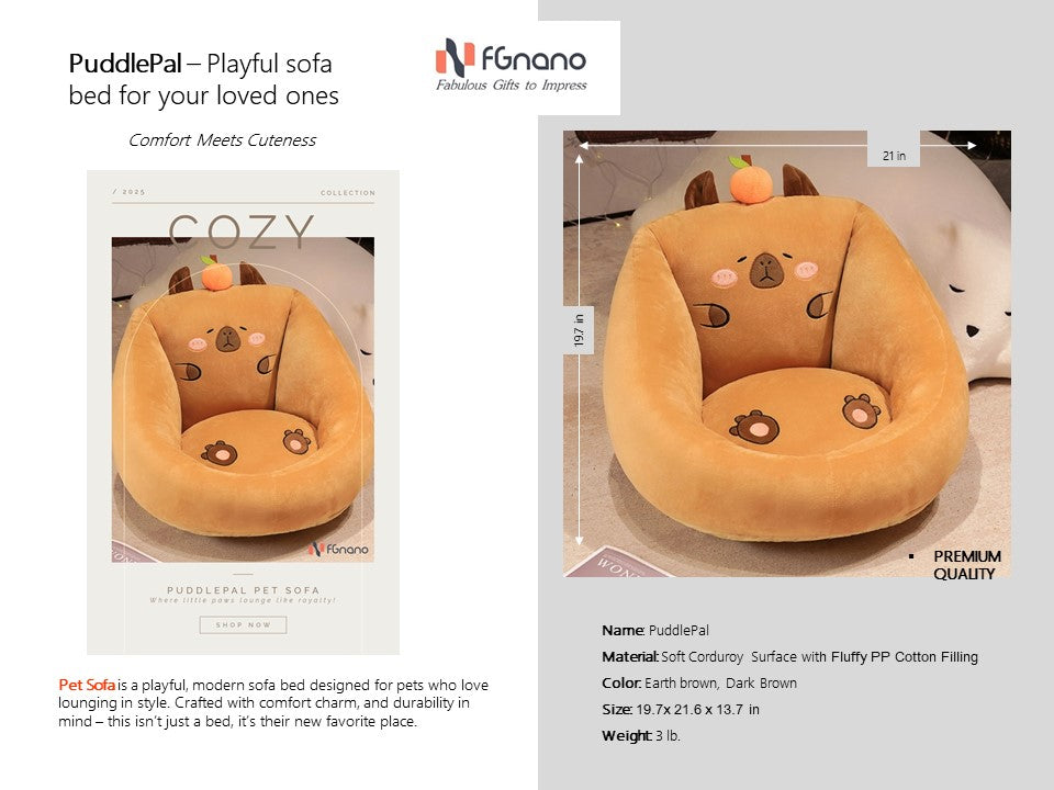 PuddlePal - Adorable Capybara Mini Sofa Chair (19.7" x 21.7" x 13.8") | The Cutest Capybara Sofa Around! Cozy, Cuddly, and Full of Charm! Corduroy & Fluffy PP Cotton