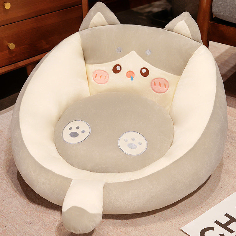 Sleepy Meow - A Cuddly Mini Sofa Chair with a Cozy Heart! (19.7" x 21.7" x 13.8") | Adorable Gray Cat Lounge Chair with Cozy Corduroy & Fluffy PP Cotton | Playful, Cuddly & Full of Charm!