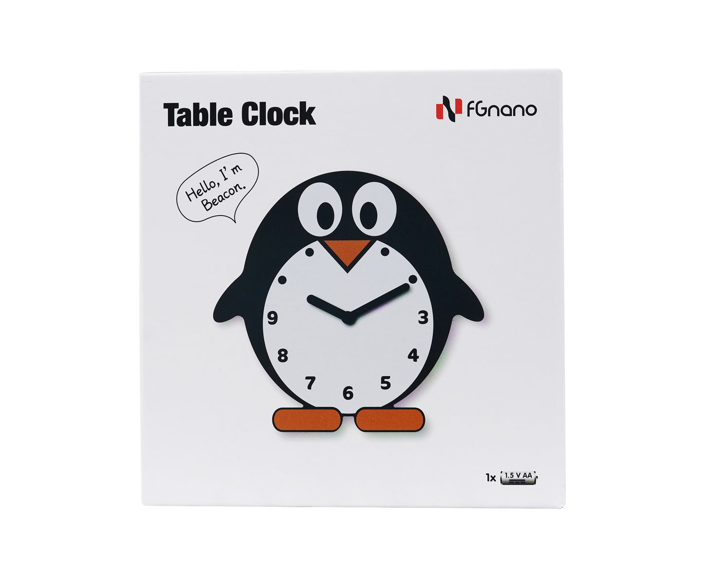 "Beacon" - Adorable Penguin Shaped Cartoon Table Clock, Acrylic, Black, White & Yellow, 5.9"x5.7"x1.4", w/White Gift Box