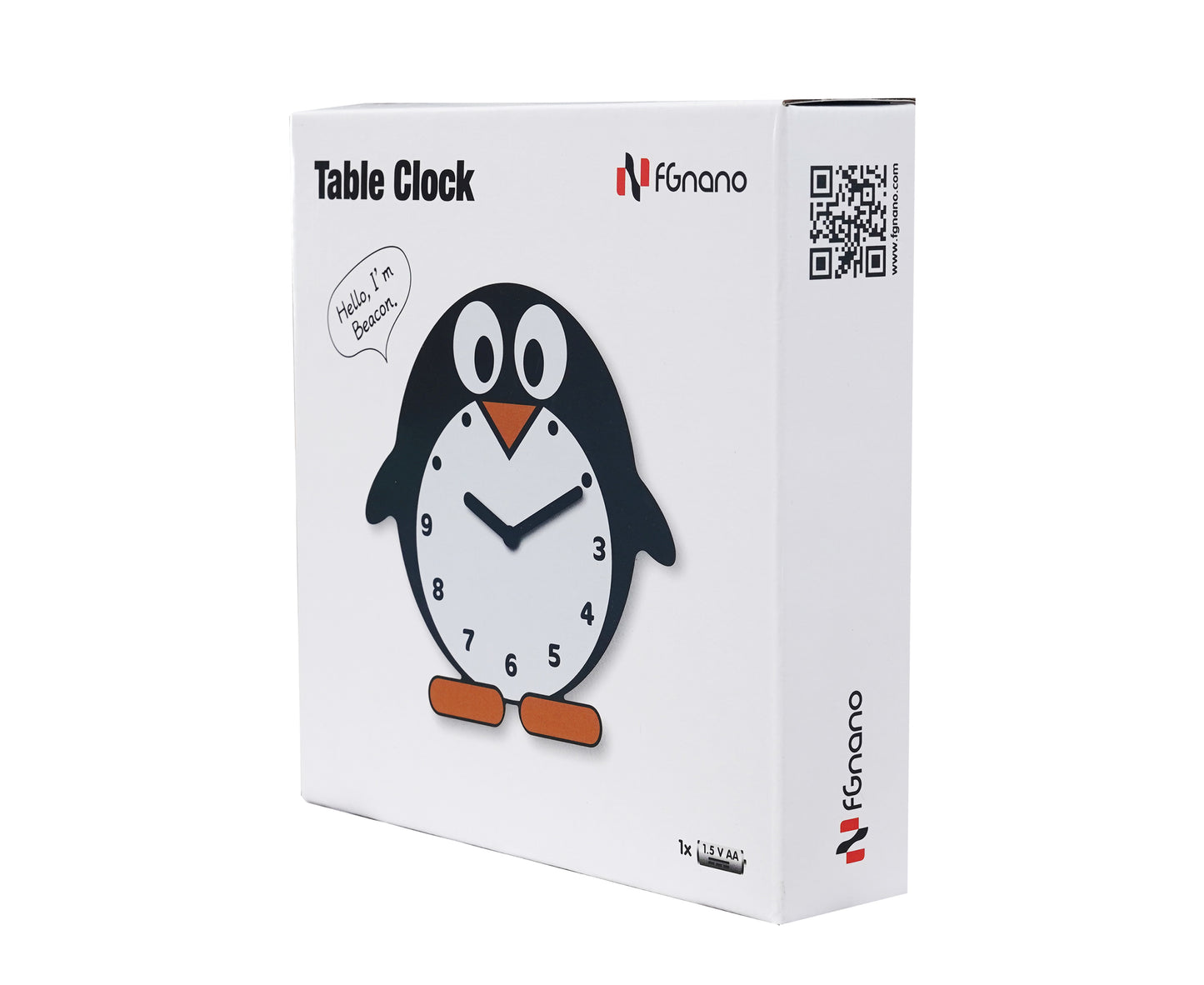 "Beacon" - Adorable Penguin Shaped Cartoon Table Clock, Acrylic, Black, White & Yellow, 5.9"x5.7"x1.4", w/White Gift Box