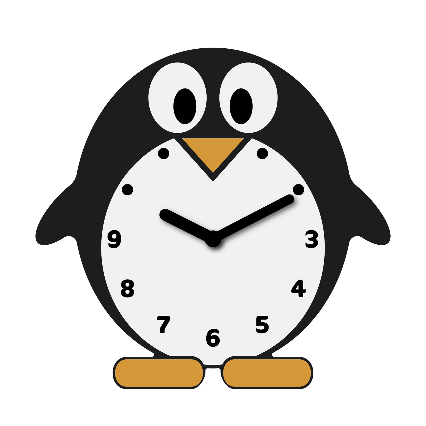"Beacon" - Adorable Penguin Shaped Cartoon Table Clock, Acrylic, Black, White & Yellow, 5.9"x5.7"x1.4", w/White Gift Box