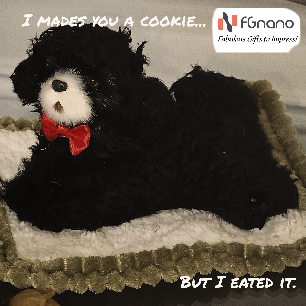 Furry Black Teddy Dog - Shaking Head Dashboard Pet with Bamboo Charcoal Air Purifier