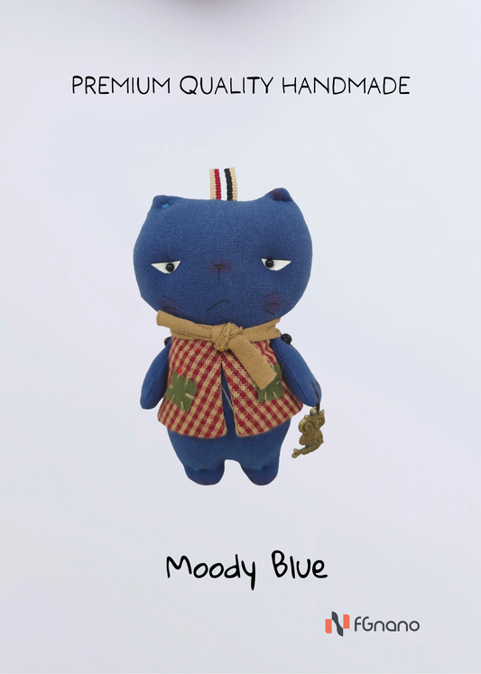 Moody Blue - Touch of Whimsy, Playful Charm with Character; Premium Cotton, 4.5"x3", Cuteness, Creativity, and Everyday Charm
