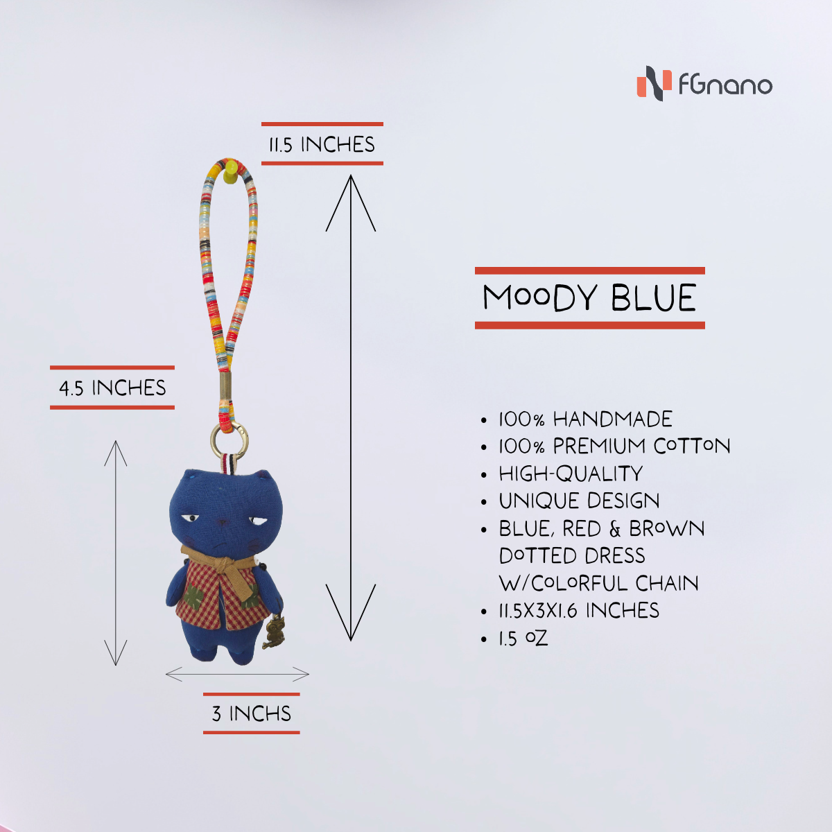 Moody Blue - Touch of Whimsy, Playful Charm with Character; Premium Cotton, 4.5"x3", Cuteness, Creativity, and Everyday Charm