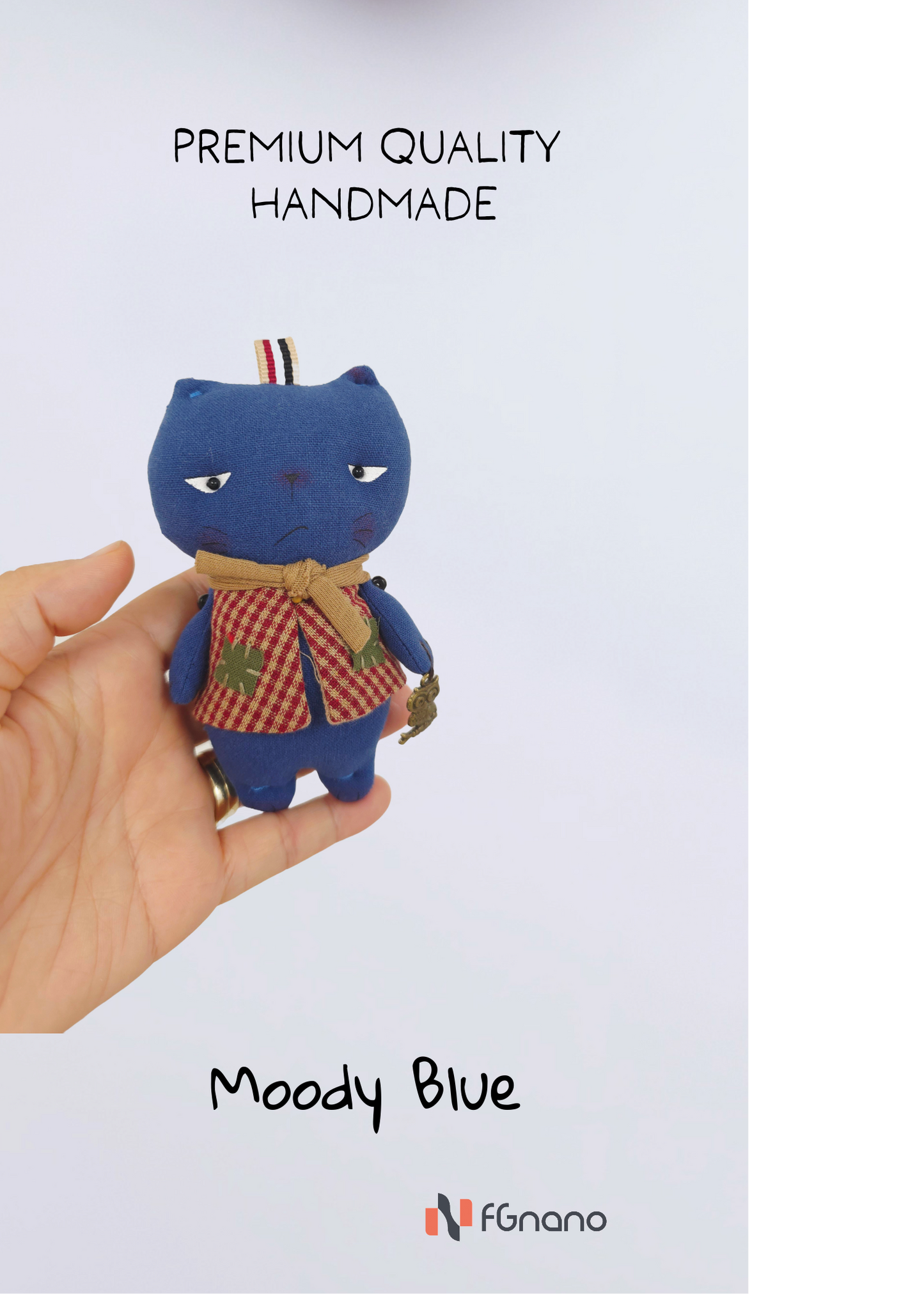 Moody Blue - Touch of Whimsy, Playful Charm with Character; Premium Cotton, 4.5"x3", Cuteness, Creativity, and Everyday Charm
