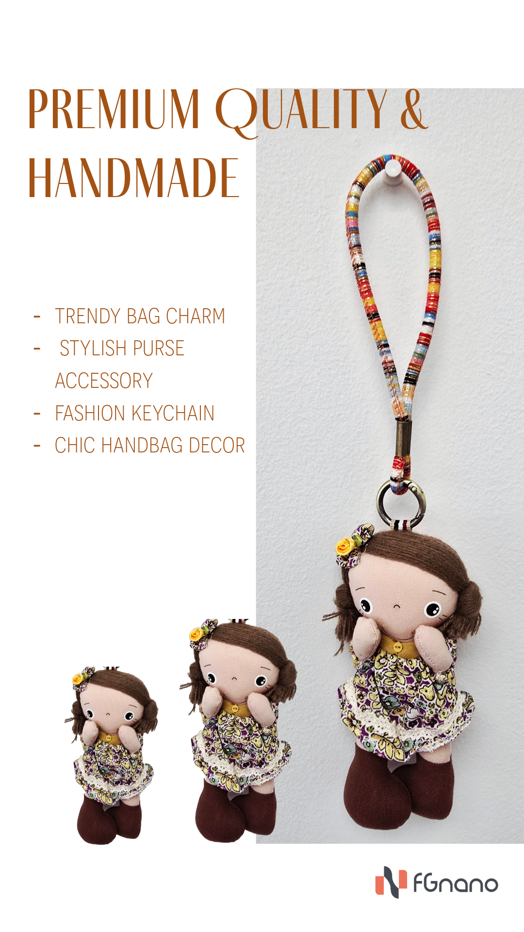 Daisy Handmade Cotton Bag Charm - Cute Girl Key Chain, Stylish Purse & Backpak Pendant & Accessory, Perfect Gift for Women, Girl & Her