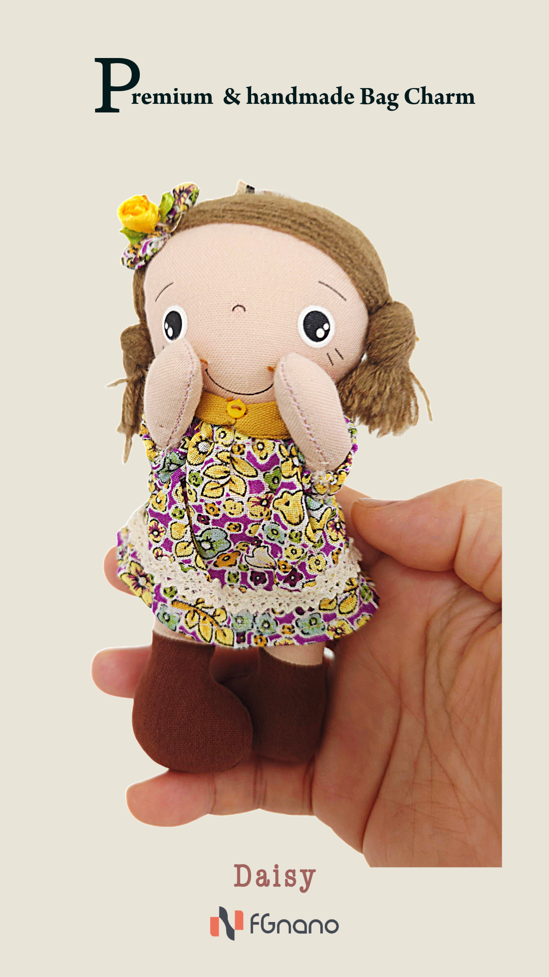 Daisy Handmade Cotton Bag Charm - Cute Girl Key Chain, Stylish Purse & Backpak Pendant & Accessory, Perfect Gift for Women, Girl & Her