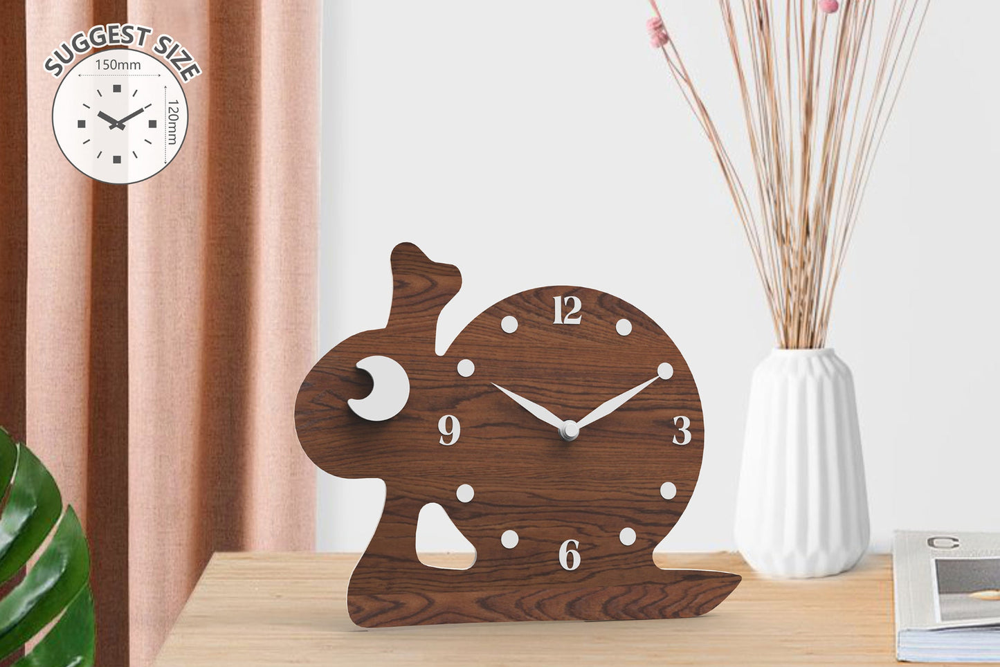 "Quiliam" - Playful Snail Shaped Table Clock, Cartoon Style, Warm Brown, Arcylic, 5.9'x4.9'x1.4', Clock Gift Box