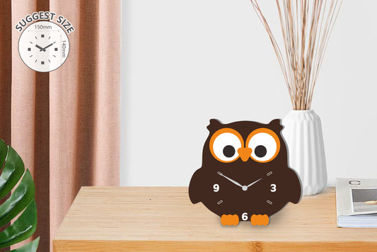 "Twilight" - Charming Owl Shaped Table Clock, Cartoon Style, Brown, Acrylic, 5.9'x5.7'x1.4', White Gift Box