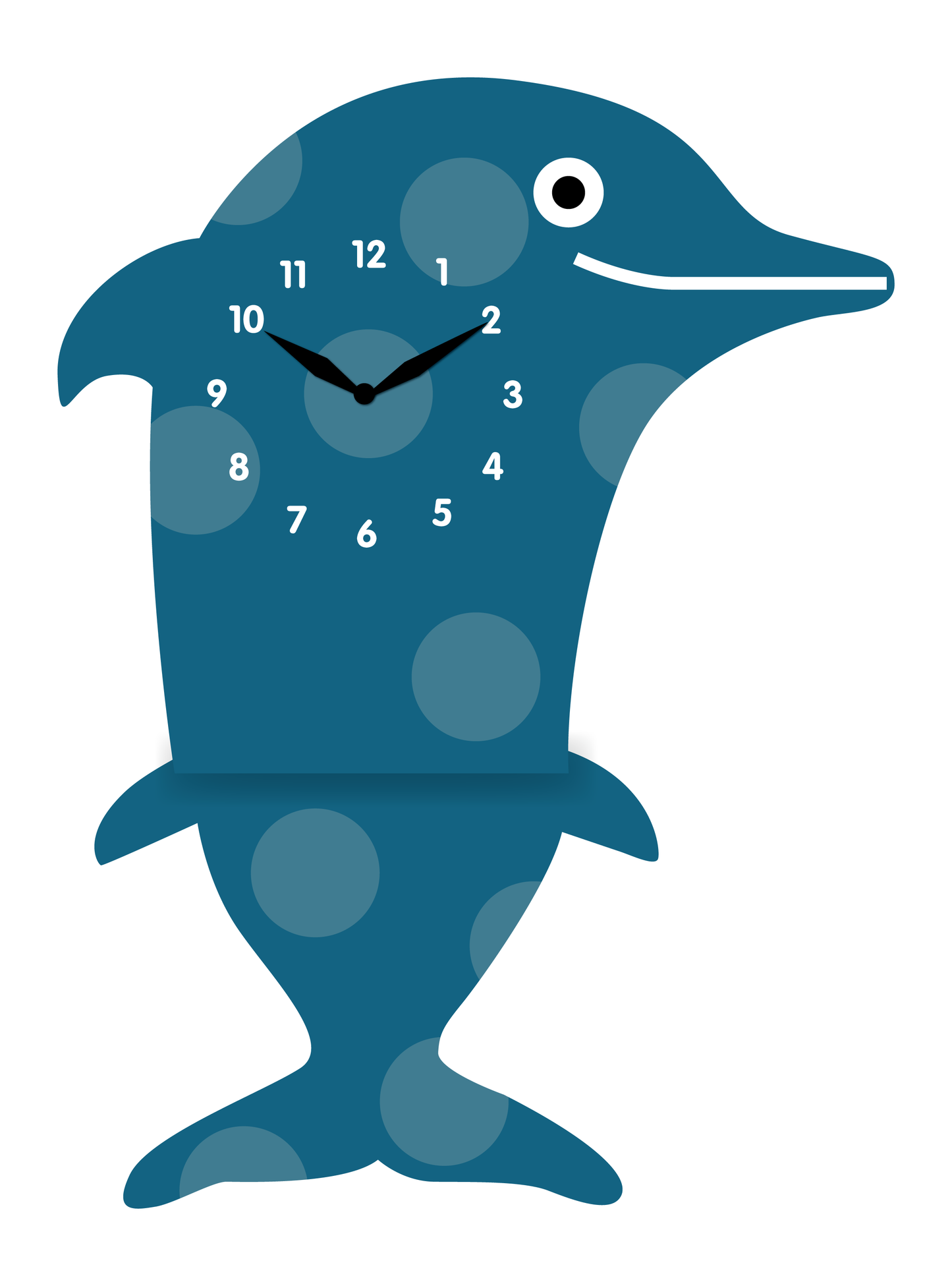"Splash" - Playful Dolphin Pendulum Wall Clock, Cartoon Style, Dark/Light Blue, MDF, 14.2'x10'x1.8', Elegant Gift Box