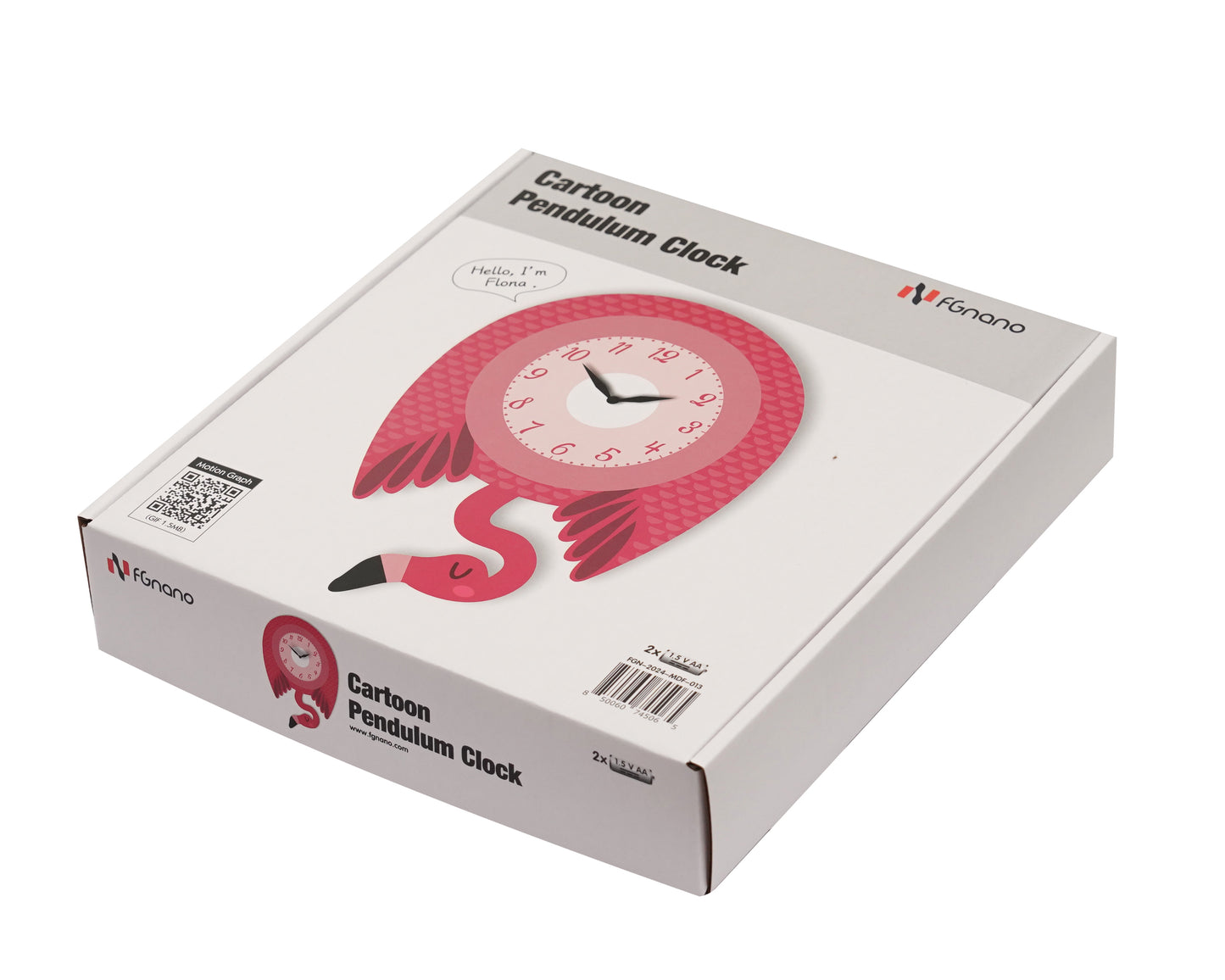 "Flona" - Charming Cartoon-Style Pink Flamingo Pendulum Wall Clock, MDF, Matt Finish, 13,2'x9'x1.8', White Gift Box