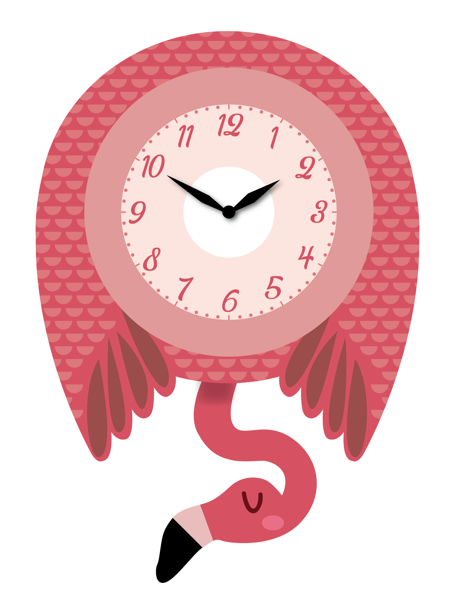 "Flona" - Charming Cartoon-Style Pink Flamingo Pendulum Wall Clock, MDF, Matt Finish, 13,2'x9'x1.8', White Gift Box