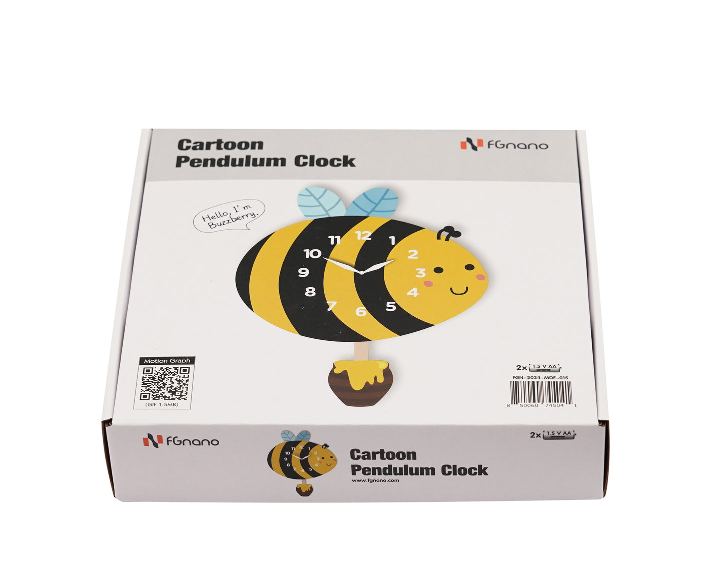 "Buzzberry" - Delightful Bumblebee Pendulum Wall Clock, Cartoon Style, Yellow/Black, MDF, Matt Finish, 9.6'x12.6'x1.8', White Gift Box