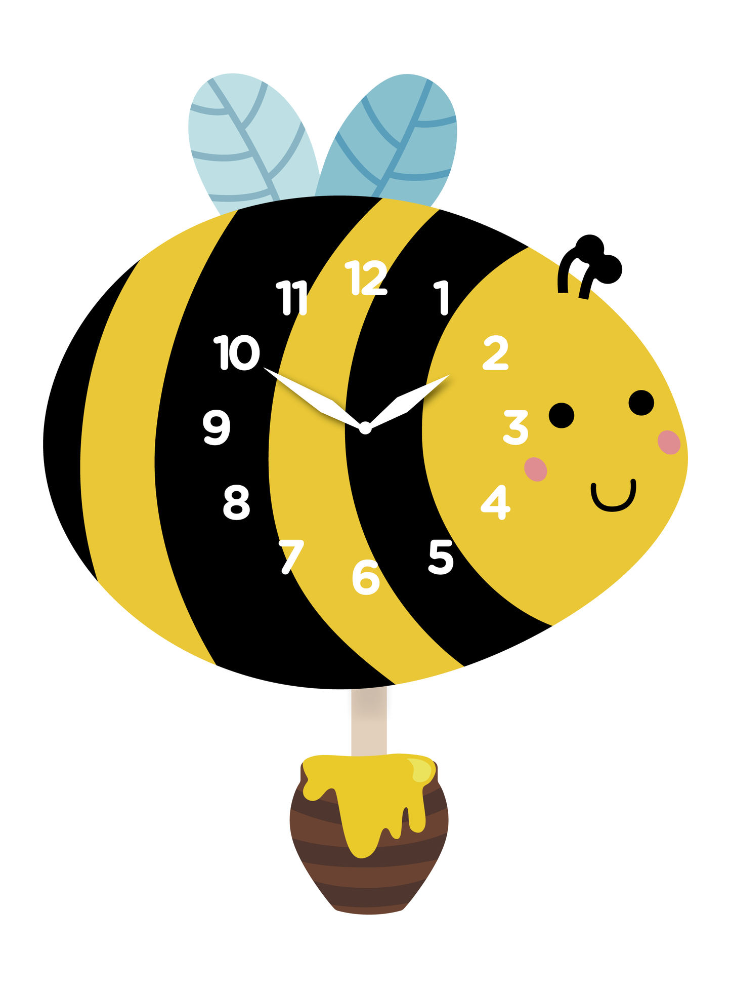 "Buzzberry" - Delightful Bumblebee Pendulum Wall Clock, Cartoon Style, Yellow/Black, MDF, Matt Finish, 9.6'x12.6'x1.8', White Gift Box