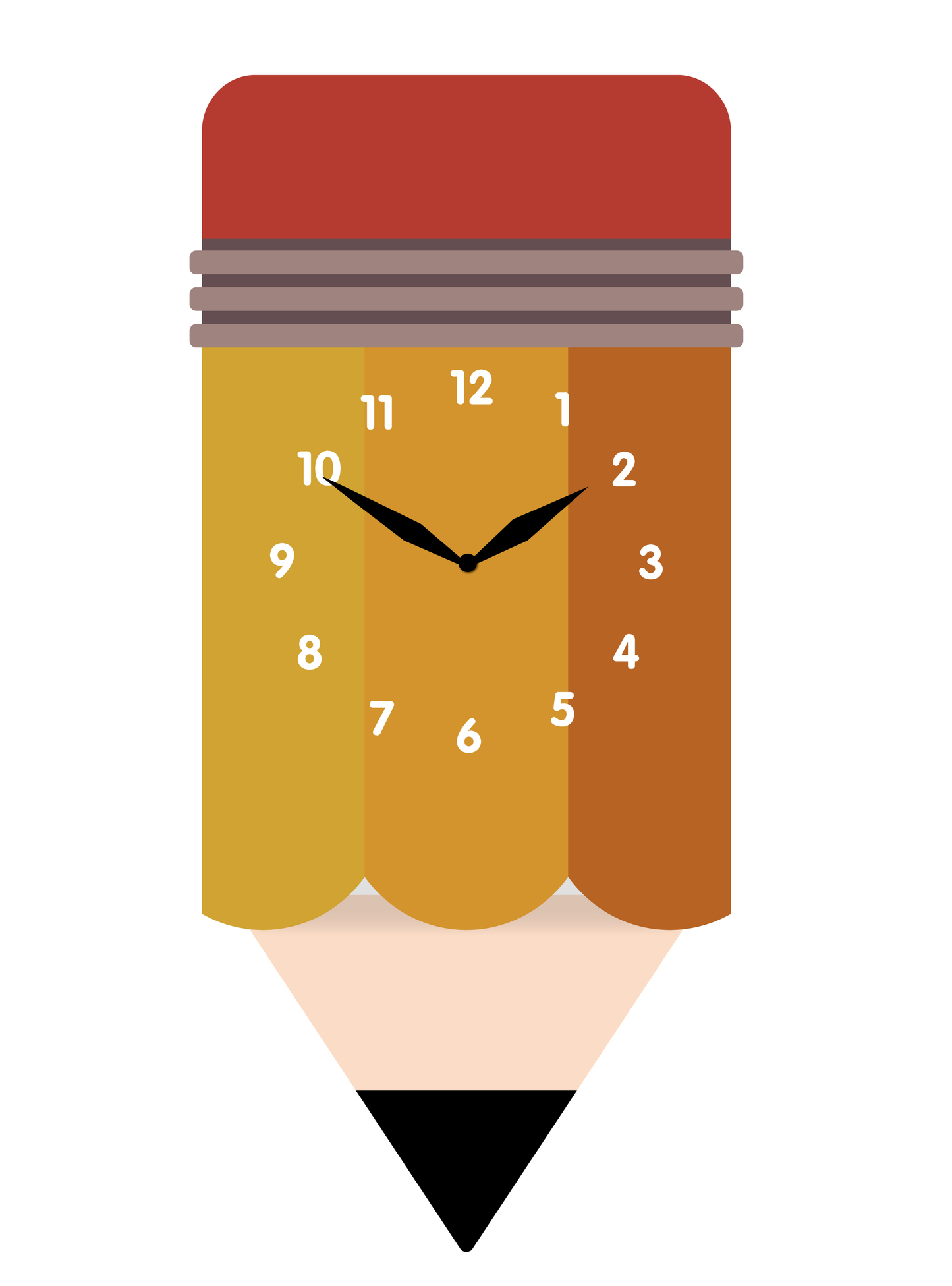 "Scribbles" Adorable Pencil-Shaped Pendulum Wall Clock, Cartoon Style, Rainbow Colored, MDF, 13.6'x6.5'x1.8', White Gift Box