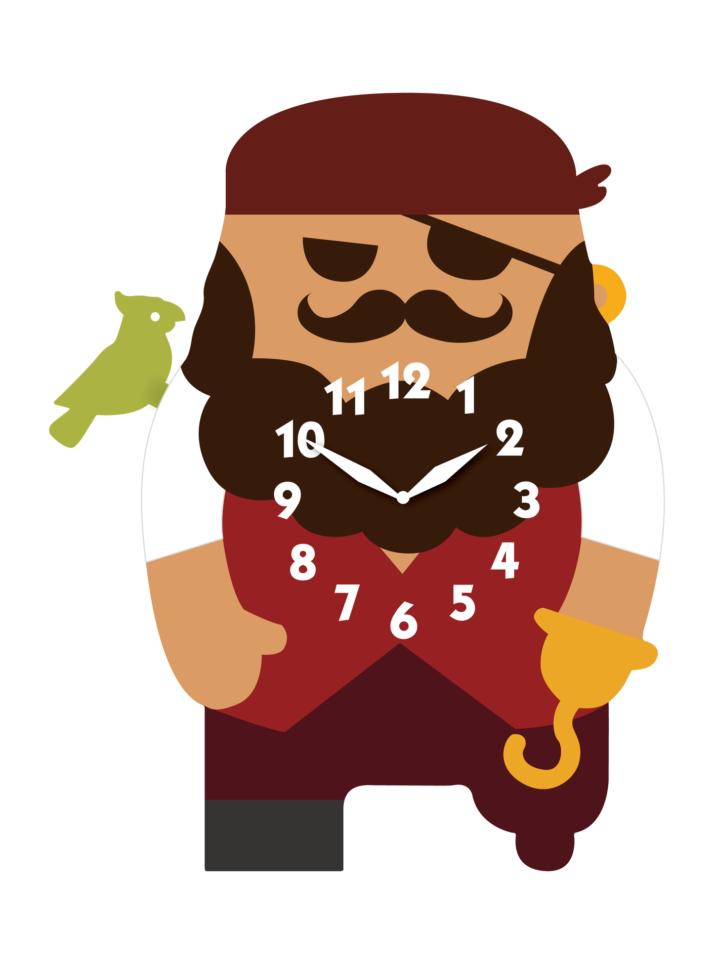 "Jack" - Cute & Playful Pilate Shaped Cartoon Style Pendulum Wall Clock, MDF, 11.6'x9'x1.8', Clock Gift Box