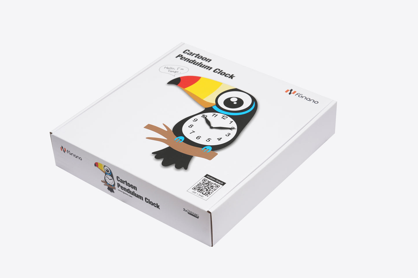 "Tango" - Vibrant Cartoon Style Toucan Pendulum Wall Clock, Colorful, MDF, 12.6'x9.8'x1.8', Elegant White Gift Box