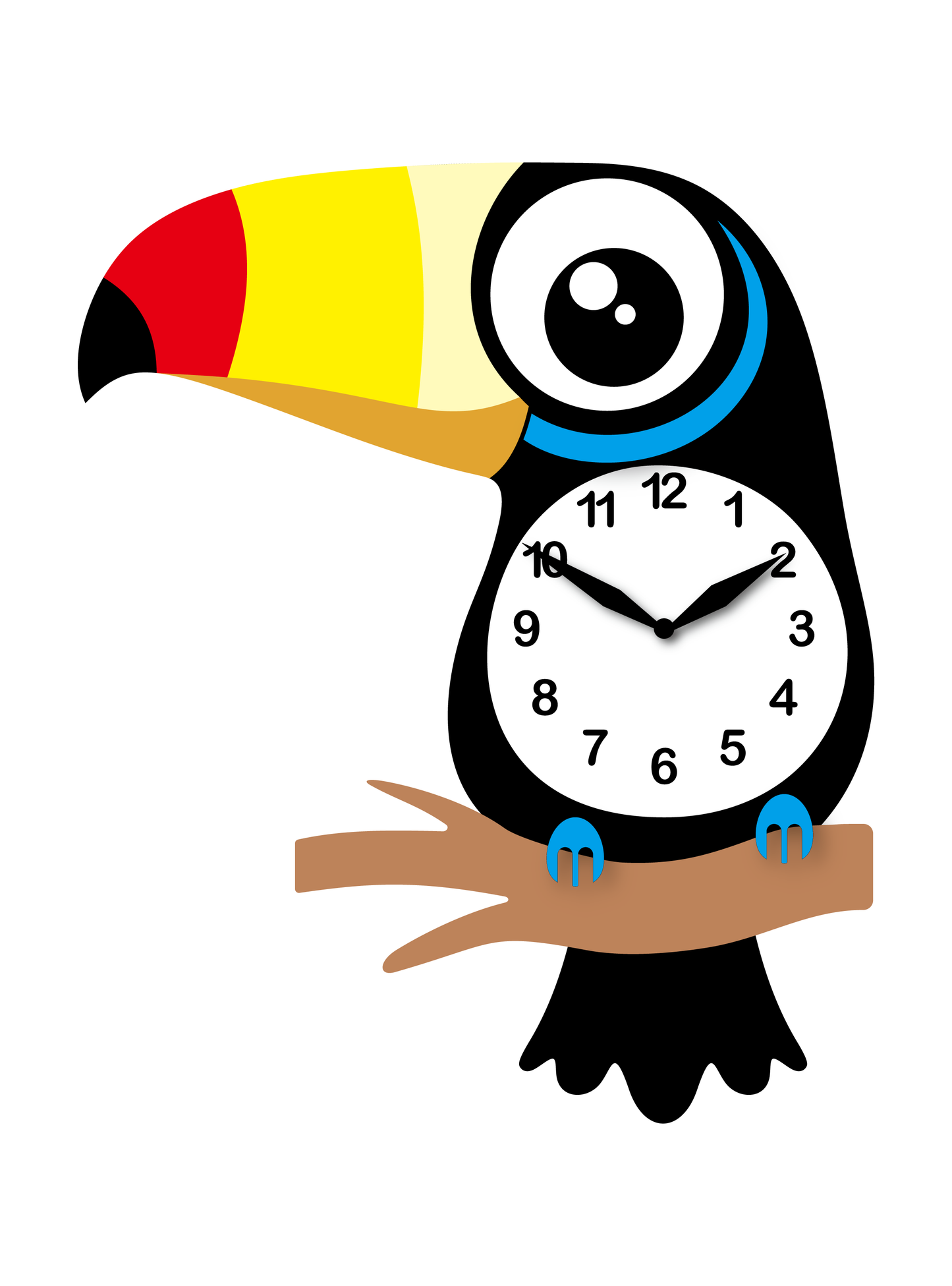 "Tango" - Vibrant Cartoon Style Toucan Pendulum Wall Clock, Colorful, MDF, 12.6'x9.8'x1.8', Elegant White Gift Box