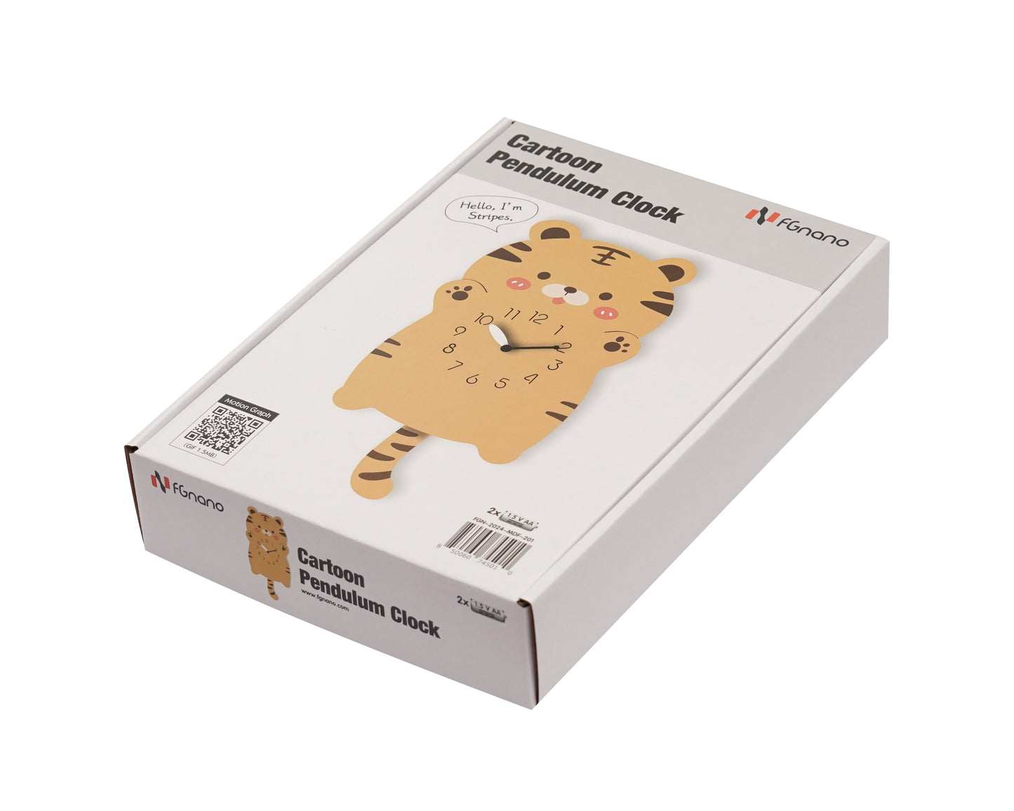 "Stripes" - Adorable Tiger-Shaped Pendulum Wall Clock, Cartoon Style, Earthy Orange, MDF, 13.6'x6.9'x1.8', Gift Box