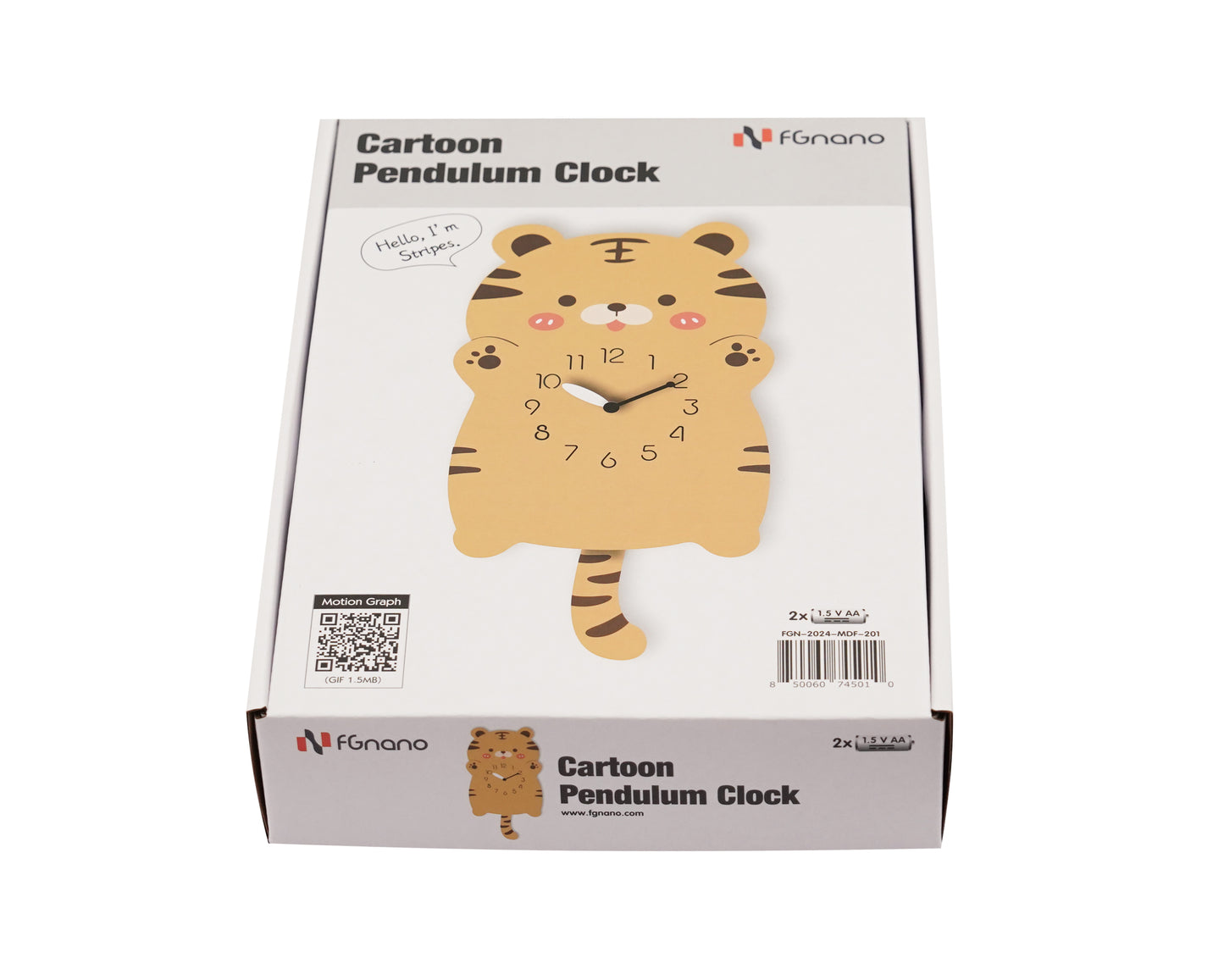 "Stripes" - Adorable Tiger-Shaped Pendulum Wall Clock, Cartoon Style, Earthy Orange, MDF, 13.6'x6.9'x1.8', Gift Box