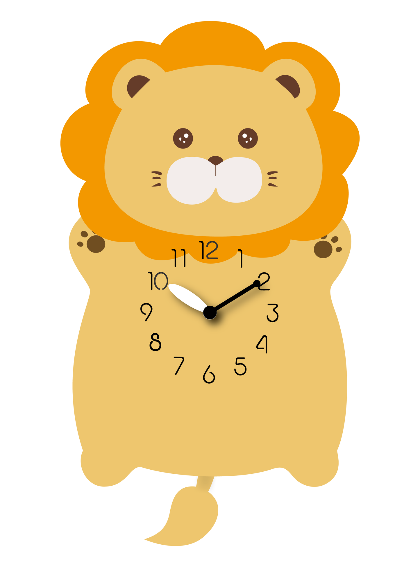"Cubby" - Adorable Baby Lion Shaped Pendulum Wall Clock, Cartoon Style, Earth Tones, MDF, 13.8'x8'x1.8', Elegant White Gift Box