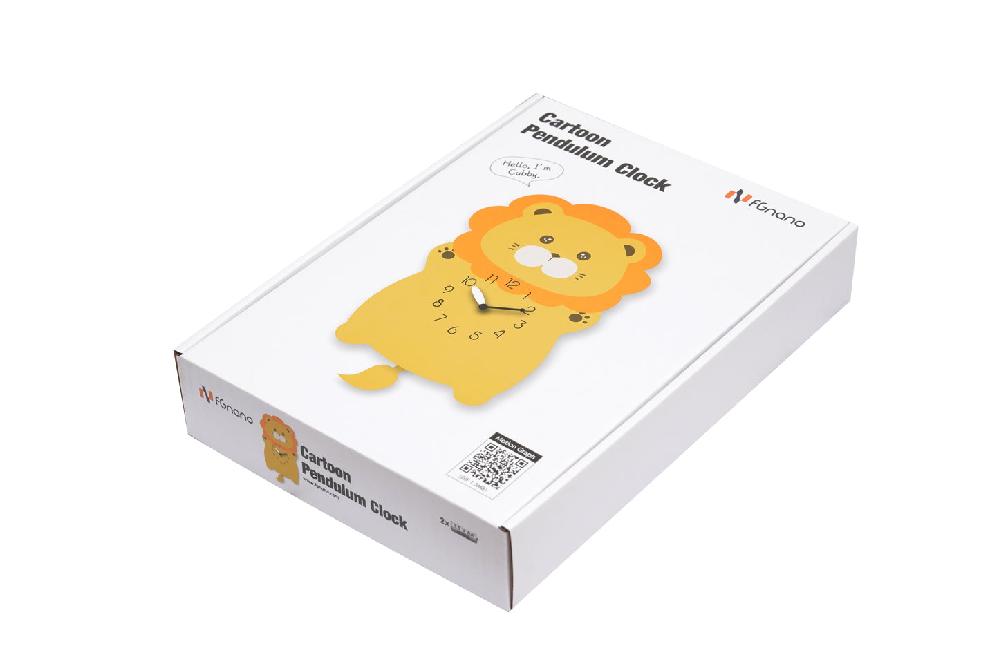"Cubby" - Adorable Baby Lion Shaped Pendulum Wall Clock, Cartoon Style, Earth Tones, MDF, 13.8'x8'x1.8', Elegant White Gift Box