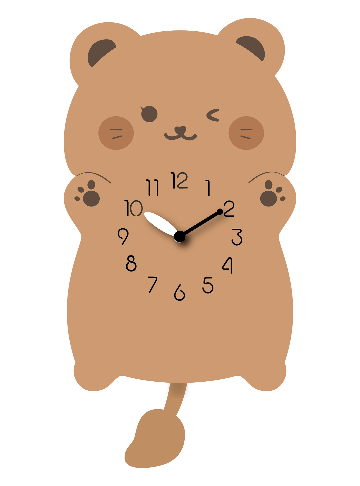 "Cocoa" - Charming Brown Bear Shaped Pendulum Wall Clock, Cartoon Style, Warm Brown, MDF, 11.6'x9'x1.8', White Gift Box