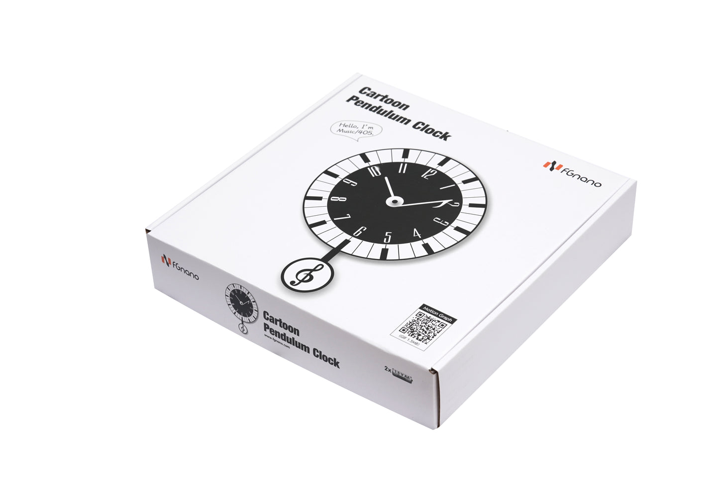 Music Note Shaped Pendulum Clock, Cartoon Style, Black & White, MDF, 13.8'x10'x1.8', Gift-Ready in Elegant White Gift Box