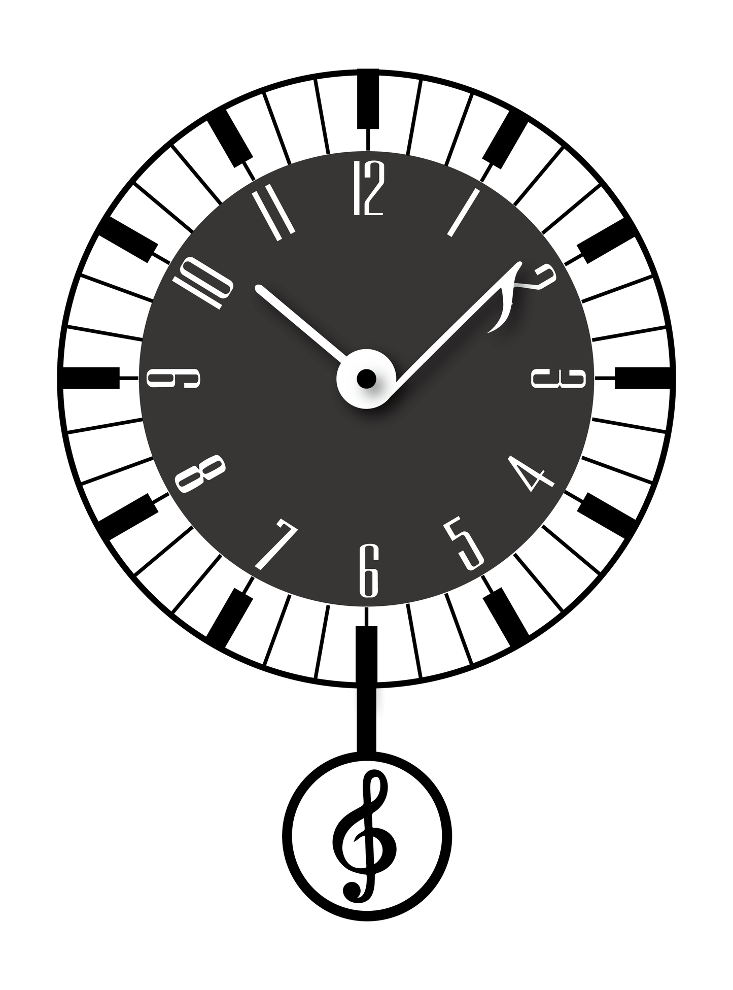 Music Note Shaped Pendulum Clock, Cartoon Style, Black & White, MDF, 13.8'x10'x1.8', Gift-Ready in Elegant White Gift Box