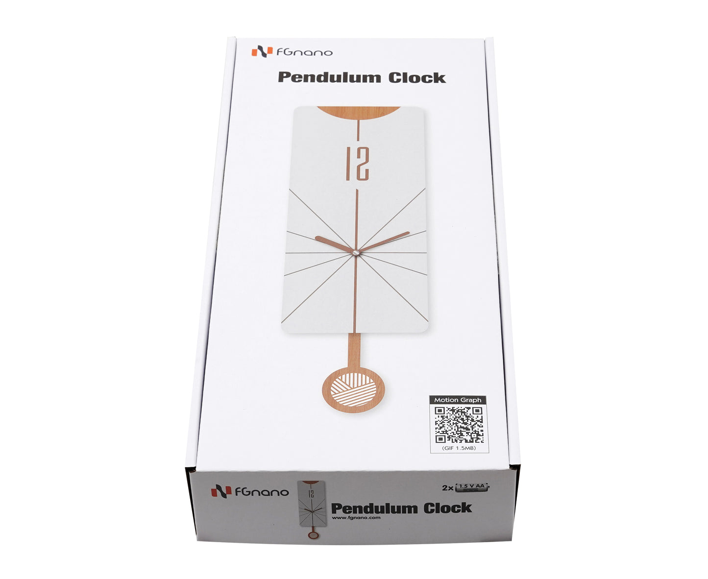 Elegant Modern Rectangular Shaped Pendulum Wall Clock, White Grey and Light Brown, MDF, 5.7'x18.3'x1.8', White Gift Box