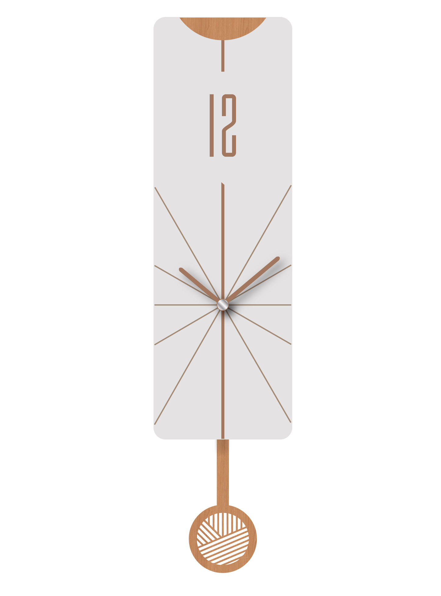 Elegant Modern Rectangular Shaped Pendulum Wall Clock, White Grey and Light Brown, MDF, 5.7'x18.3'x1.8', White Gift Box
