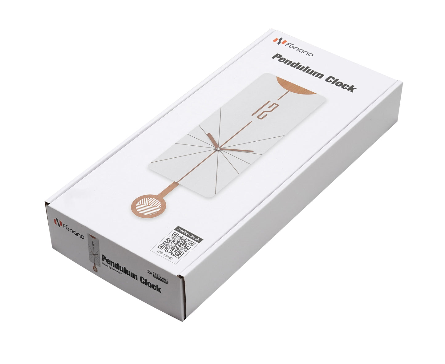 Elegant Modern Rectangular Shaped Pendulum Wall Clock, White Grey and Light Brown, MDF, 5.7'x18.3'x1.8', White Gift Box