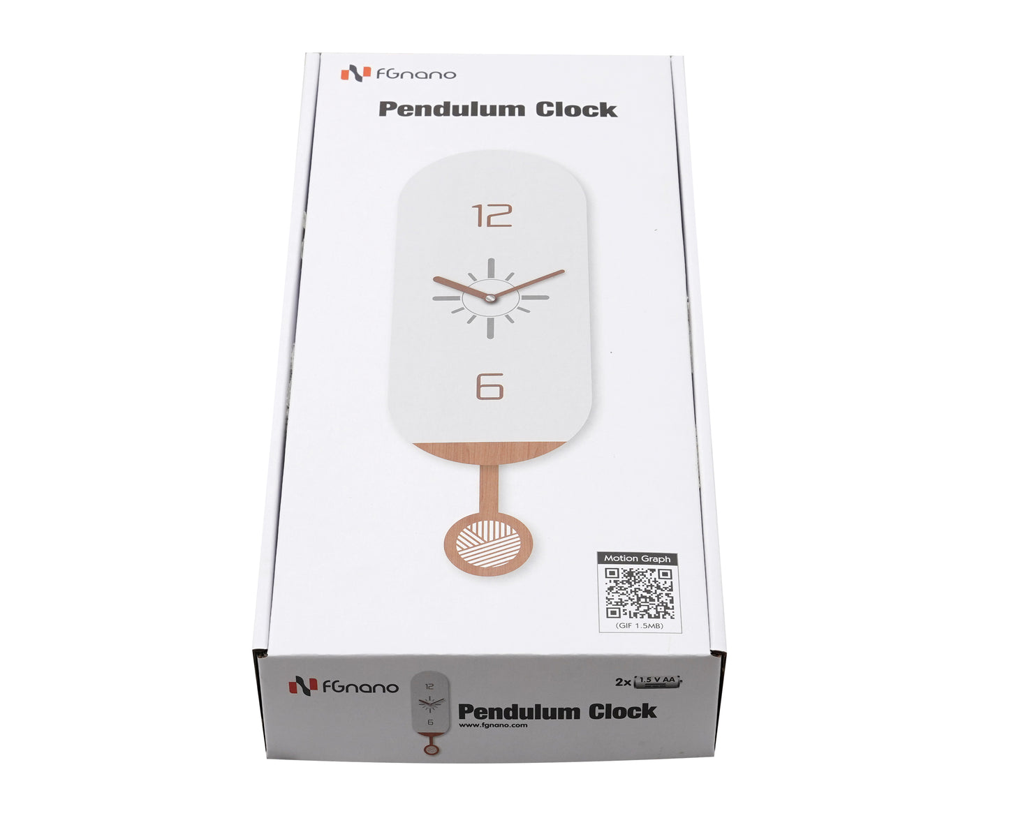 Elegant Modern Vertical Oval Shaped Pendulum Wall Clock, White Gray & Light Brown, MDF, 5.7'x18.3'x1.8', White Gift Box