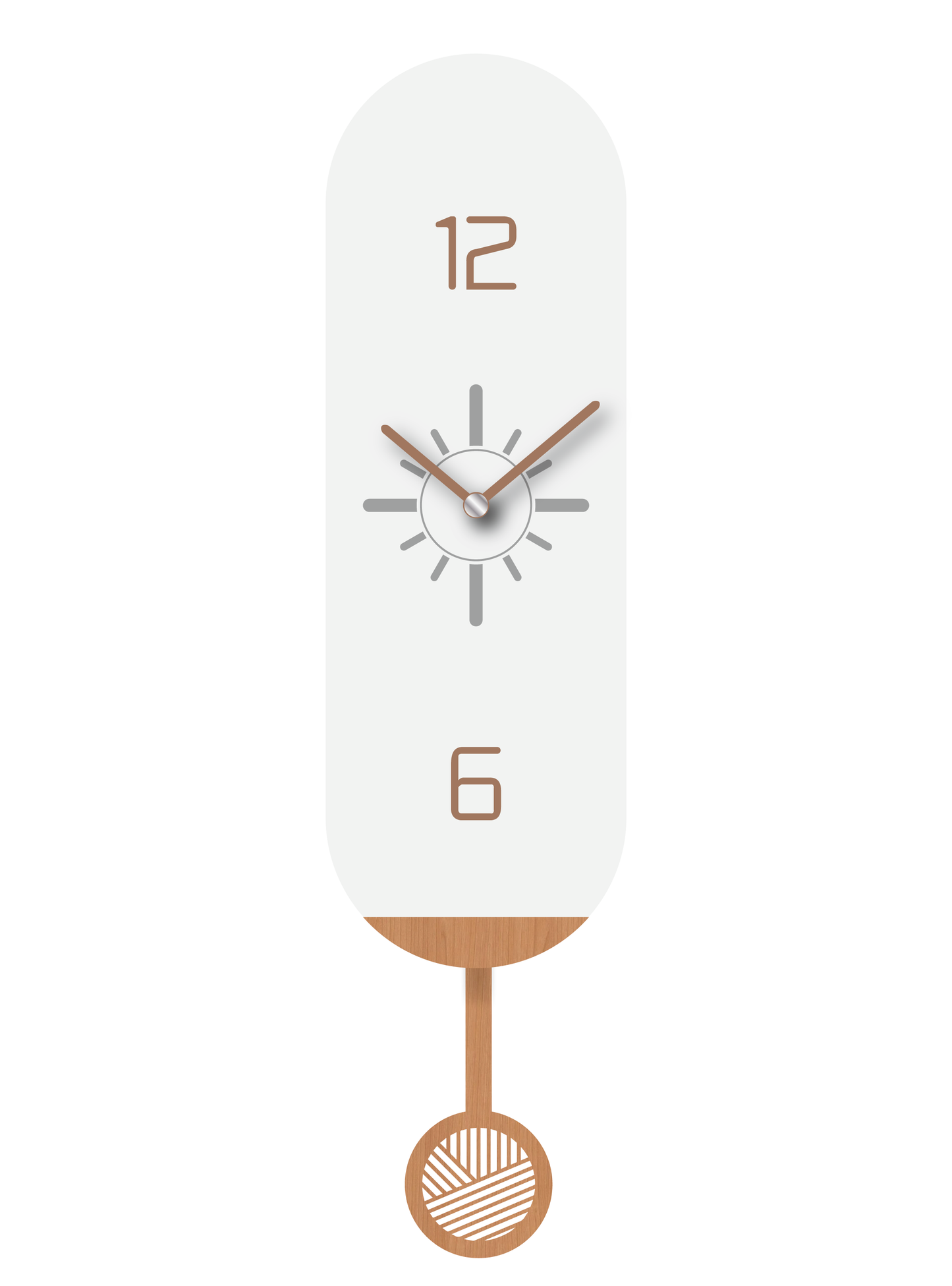 Elegant Modern Vertical Oval Shaped Pendulum Wall Clock, White Gray & Light Brown, MDF, 5.7'x18.3'x1.8', White Gift Box