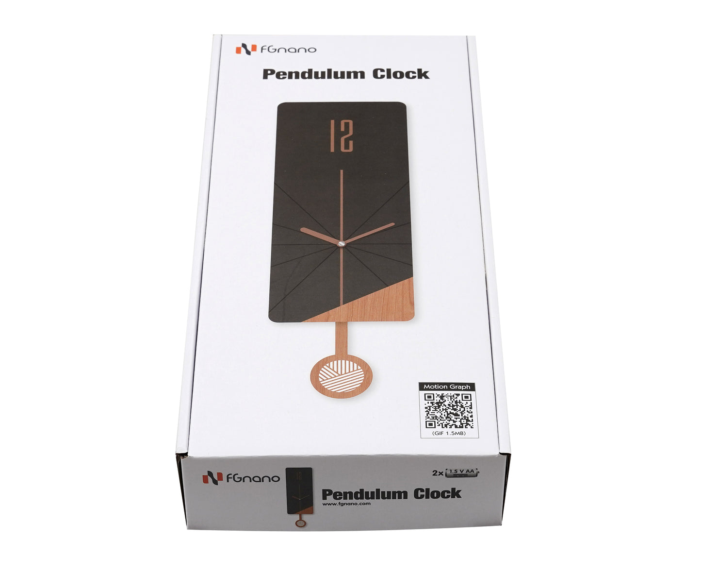 Contemporary Classic Rectangular Shaped Pendulum Wall Clock, Dark Grey and Light Brown, MDF, 5.7'x18.3'x1.8', White Gift Box