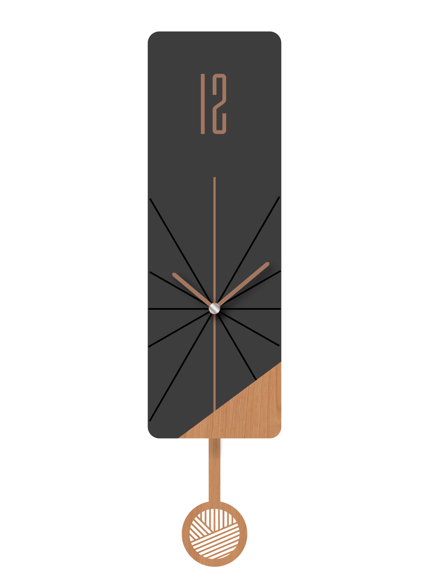 Contemporary Classic Rectangular Shaped Pendulum Wall Clock, Dark Grey and Light Brown, MDF, 5.7'x18.3'x1.8', White Gift Box