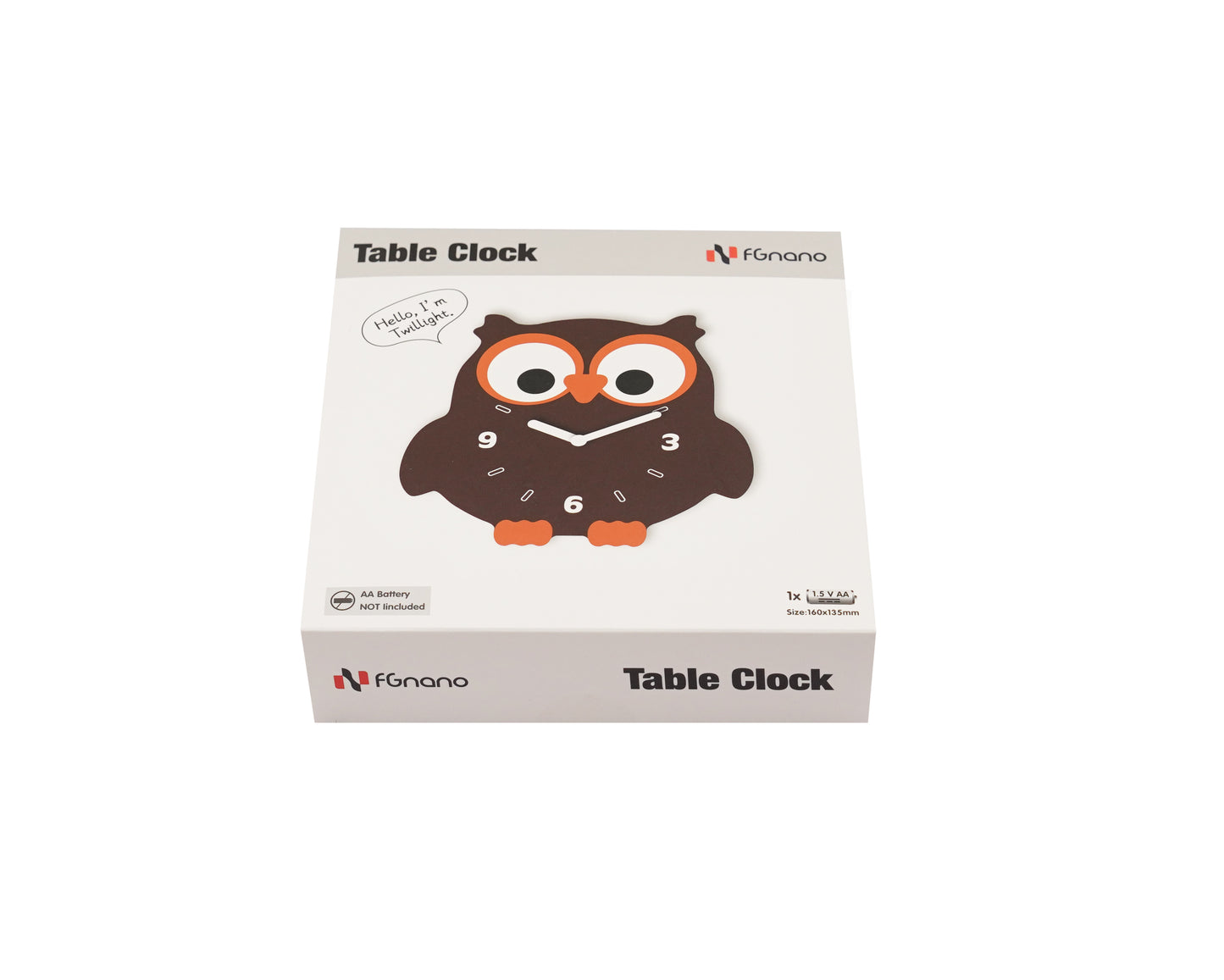 "Twilight" - Charming Owl Shaped Table Clock, Cartoon Style, Brown, Acrylic, 5.9'x5.7'x1.4', White Gift Box
