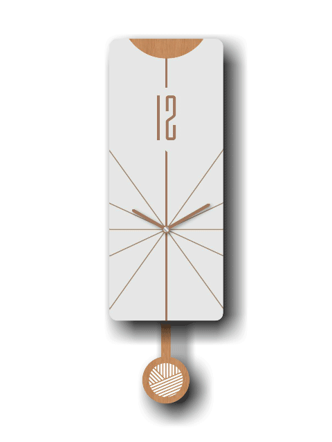 Elegant Modern Rectangular Shaped Pendulum Wall Clock, White Grey and Light Brown, MDF, 5.7'x18.3'x1.8', White Gift Box