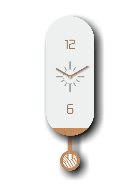Elegant Modern Vertical Oval Shaped Pendulum Wall Clock, White Gray & Light Brown, MDF, 5.7'x18.3'x1.8', White Gift Box
