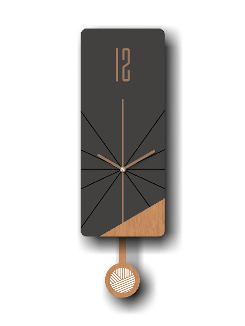 Contemporary Classic Rectangular Shaped Pendulum Wall Clock, Dark Grey and Light Brown, MDF, 5.7'x18.3'x1.8', White Gift Box