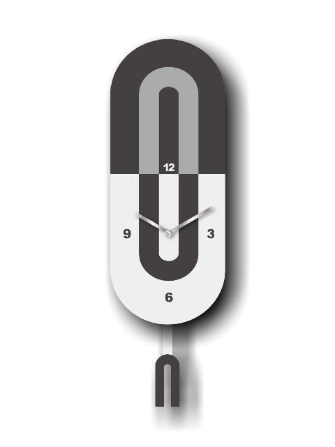 Modern Classic Vertical Oval Pendulum Wall Clock, White/Black/Light Gray, MDF, 18.3'x5.7'x1.8', White Gift Box