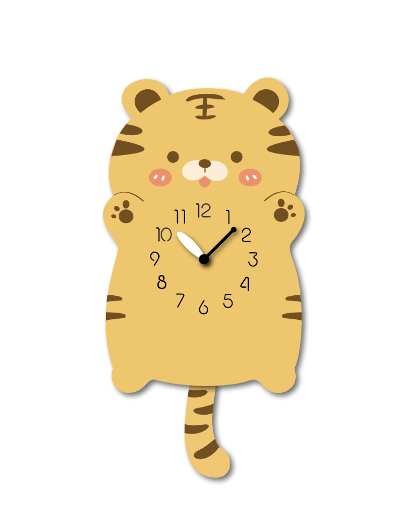 "Stripes" - Adorable Tiger-Shaped Pendulum Wall Clock, Cartoon Style, Earthy Orange, MDF, 13.6'x6.9'x1.8', Gift Box